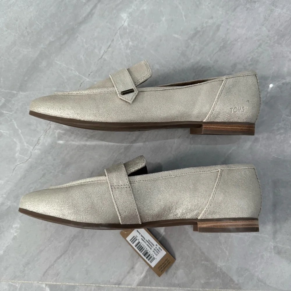 Women’s TOMS Lynette Loafer Dress Shoe Champagne Metallic Suede Leather Size 10 - Picture 6 of 15